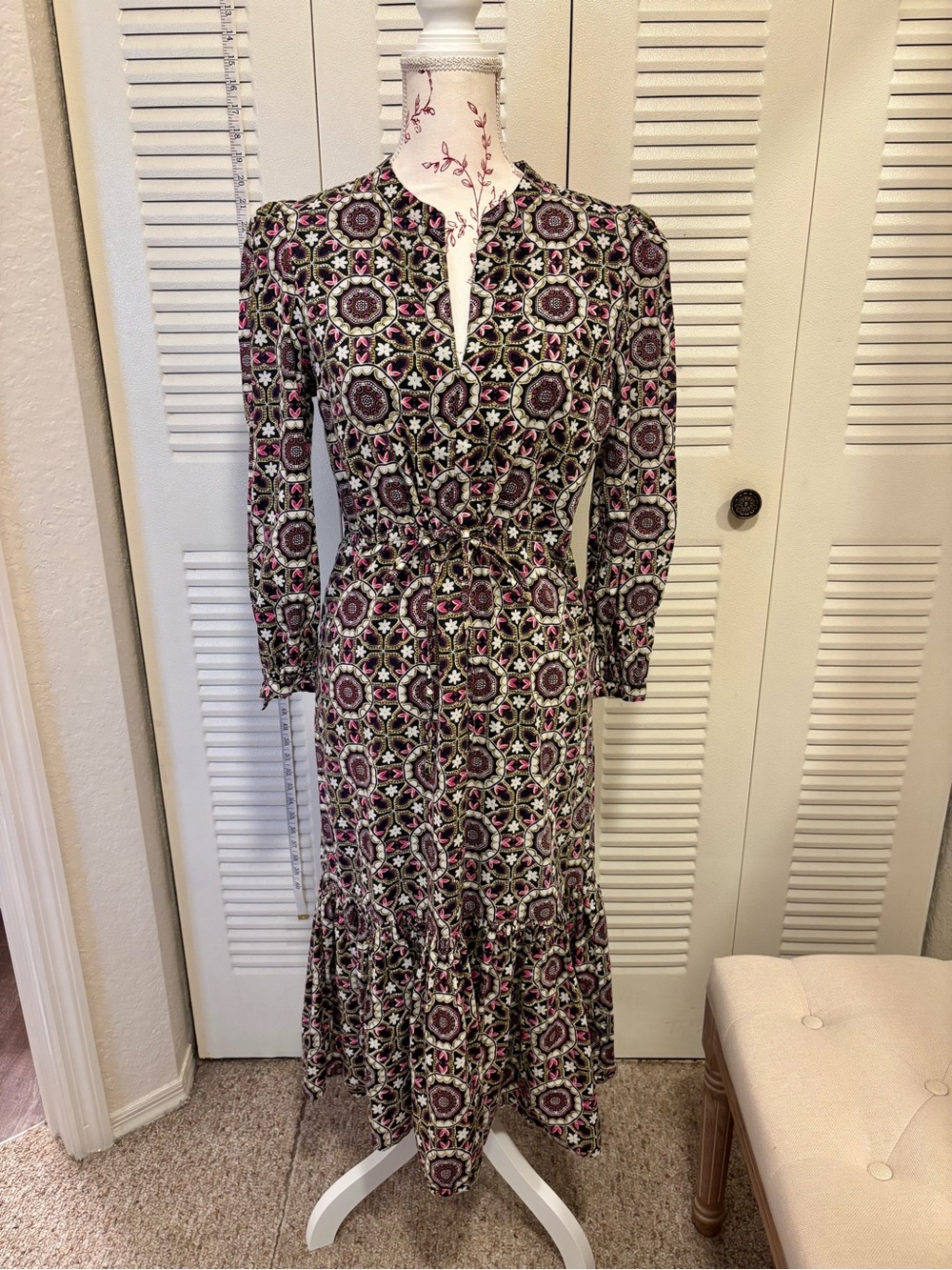 Jude Connally Pink and Black Medallion Long-Sleeve Maxi Dress